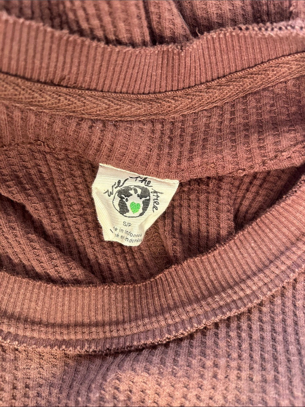 Free People Care Honey B Crewneck Thermal Brown Waffle Knit - Picture 8 of 13